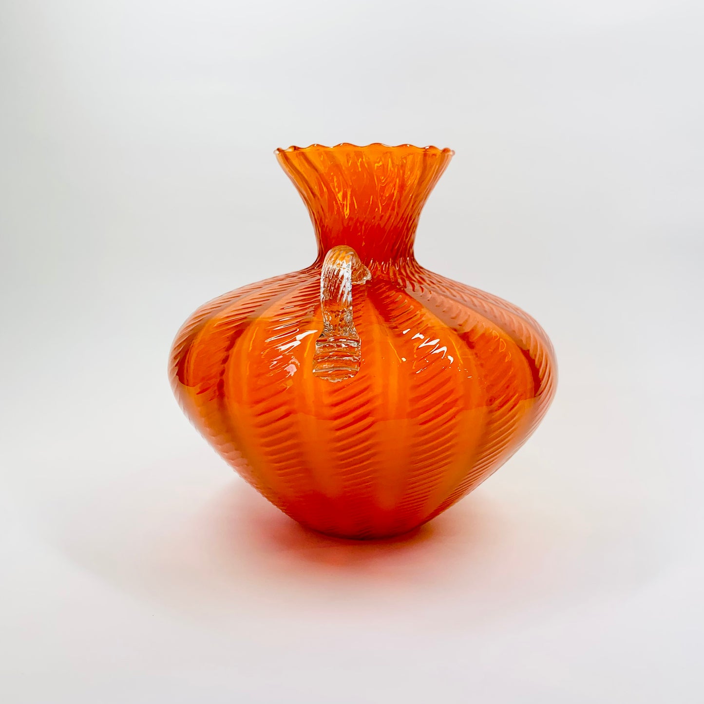 ANTIQUE MURANO ORANGE RIBBED GLASS AMPHORA