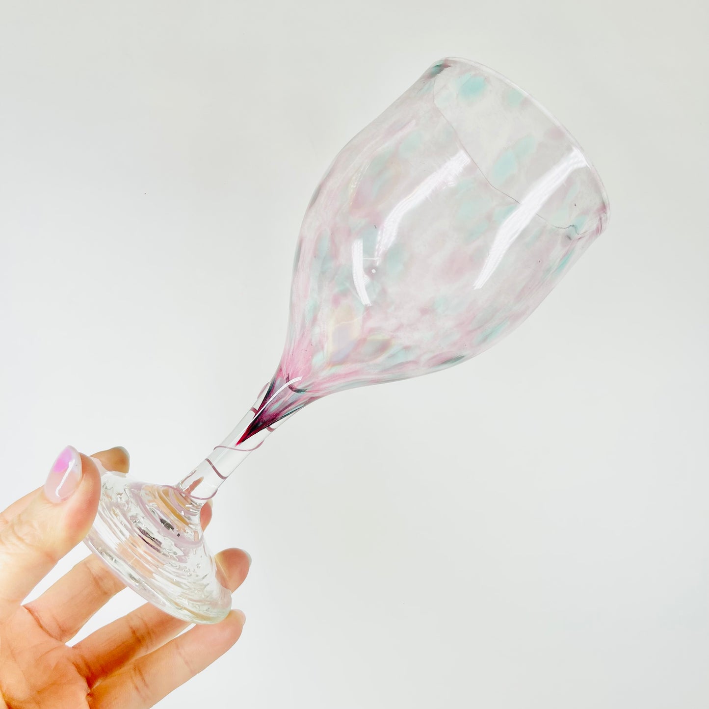 1980s MOUTH BLOWN MURANO PINK SPATTER WINE GLASSES