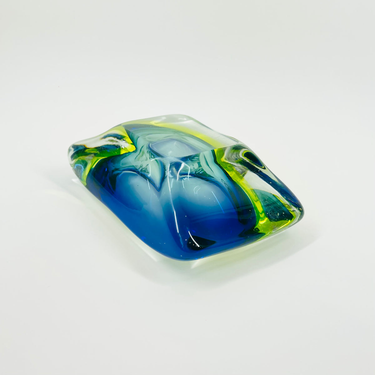1940s GREEN COBALT BLUE SOMMERSO URANIUM GLASS BOWL