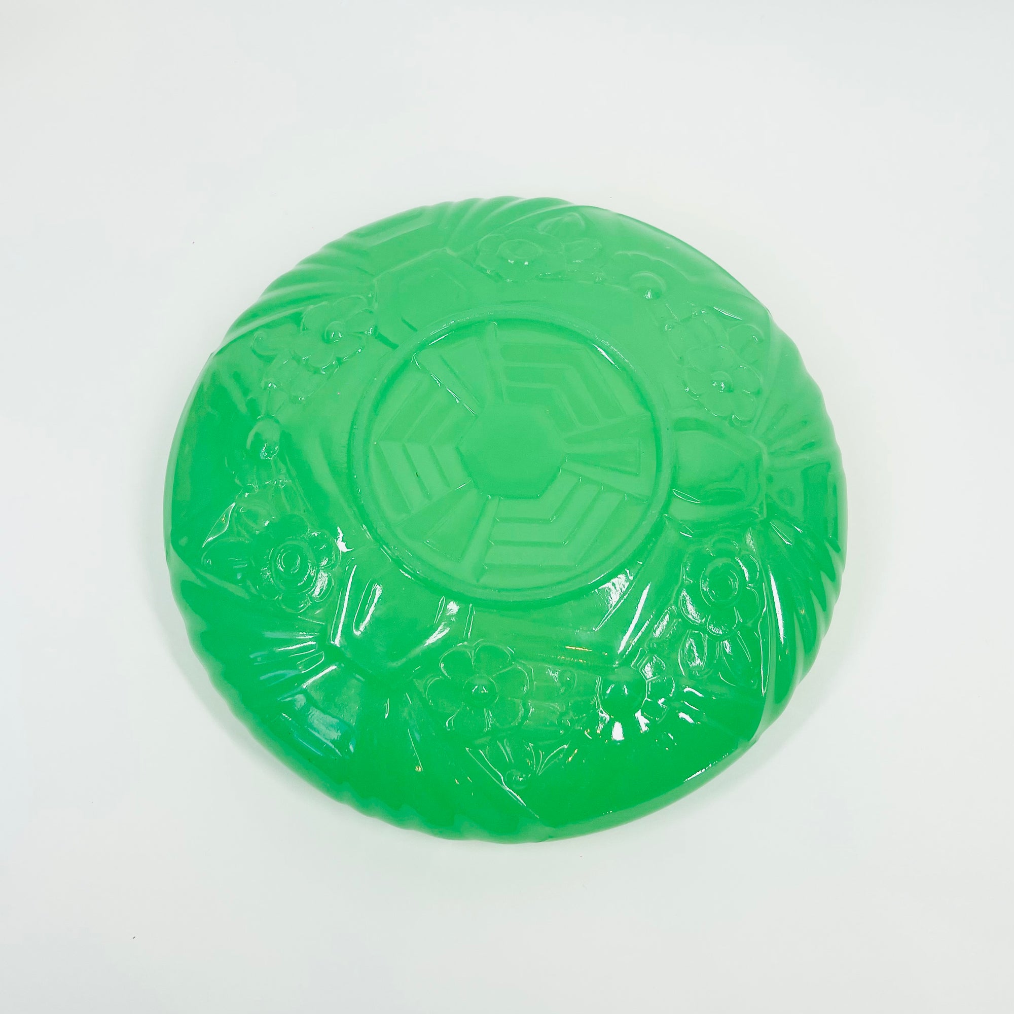 ANTIQUE JOBLING GREEN JADE URANIUM GLASS FLOAT BOWL