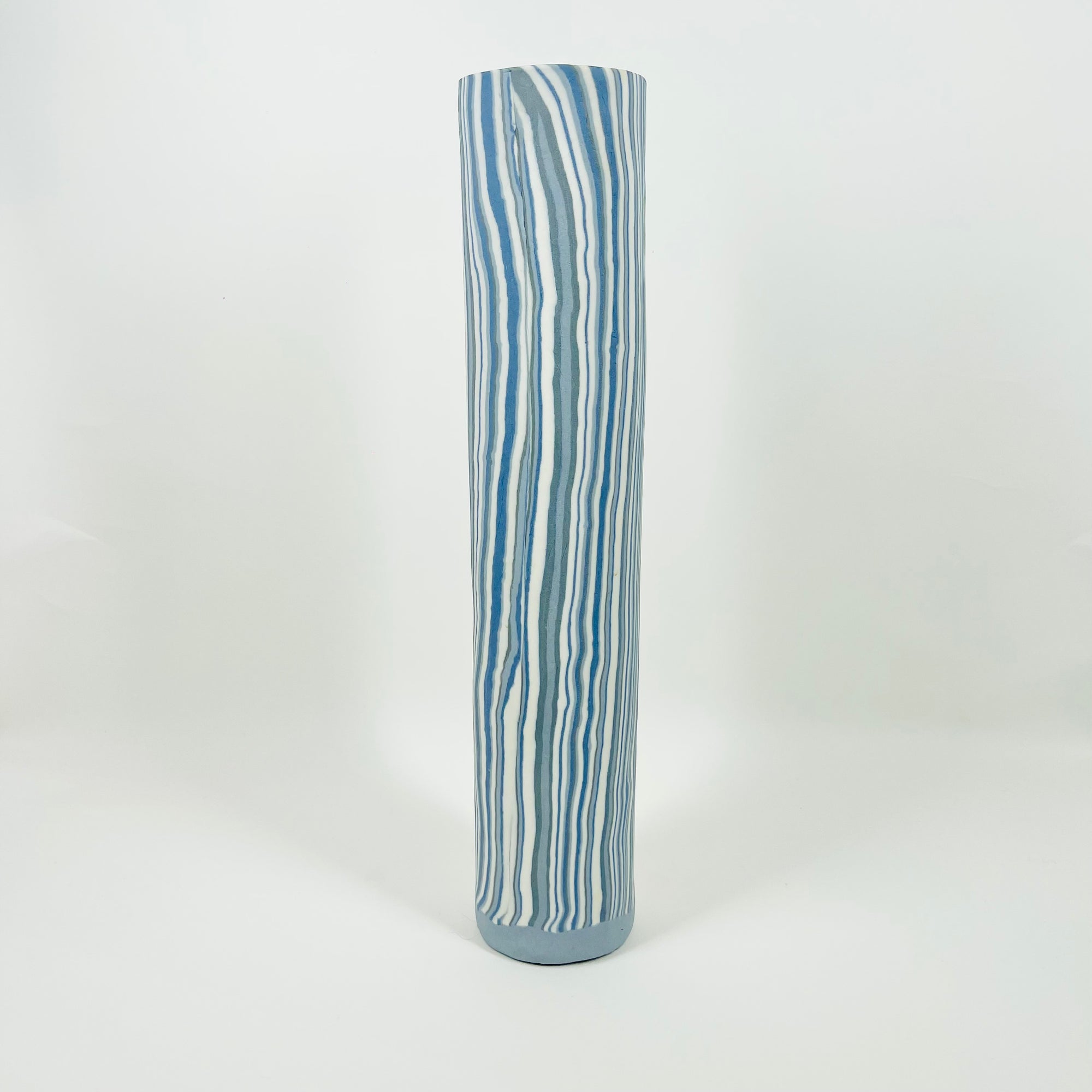 VINTAGE JAPANESE BLUE STRIPES PORCELAIN IKEBANA VASE