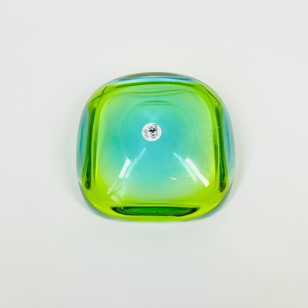 1960s GREEN BLUE PEACOCK HARLEQUIN SOMMERSO FACETED GEODE GLASS BOWL