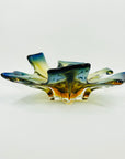 1950s MURANO AMBER BLUE OMBRE GLASS PINCHED LEAF BOWL/ASHTRAY