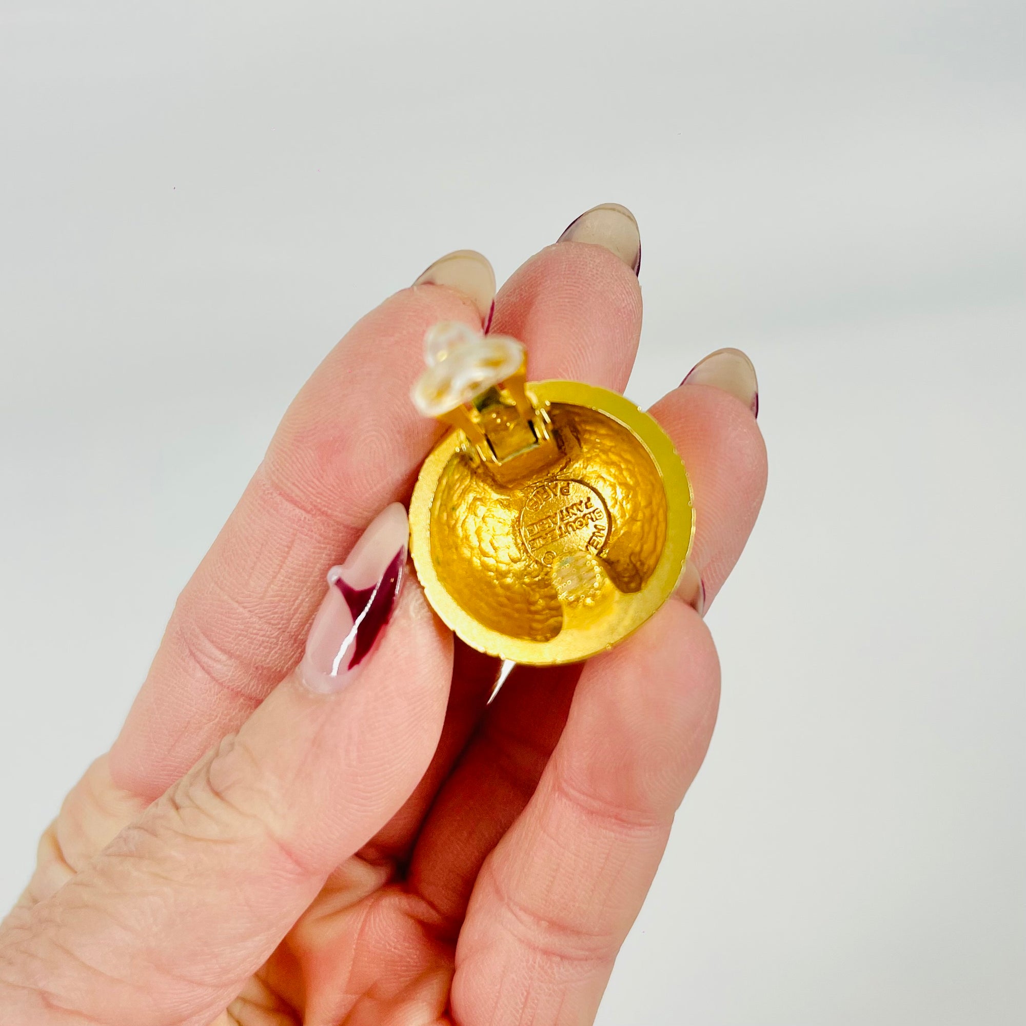 1980s HERMES ETCHED ATLAS BUTTON CLIP ON EARRINGS