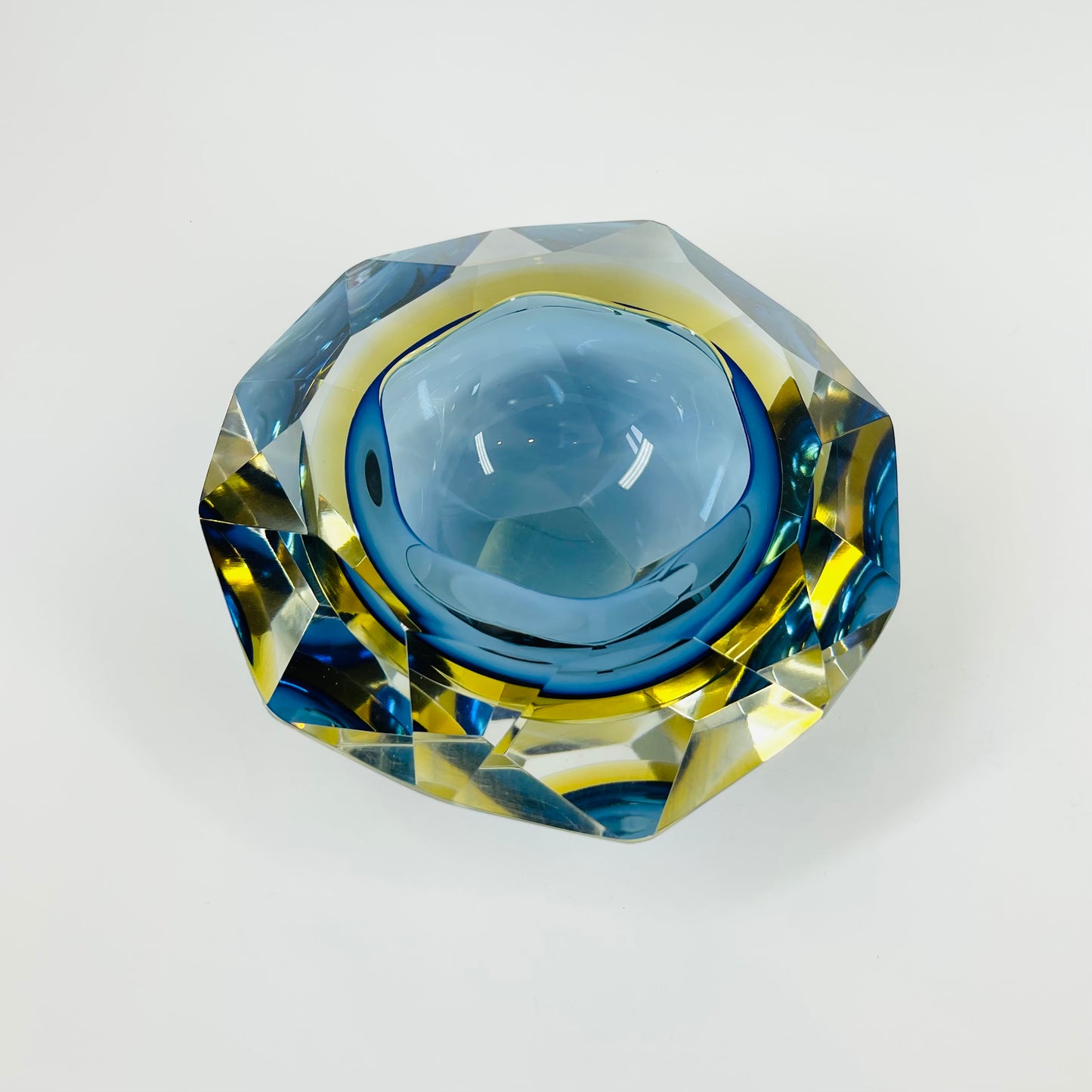 1950s FACETED MURANO TRI-COLOUR BLUE GEODE BOWL/ASHTRAY