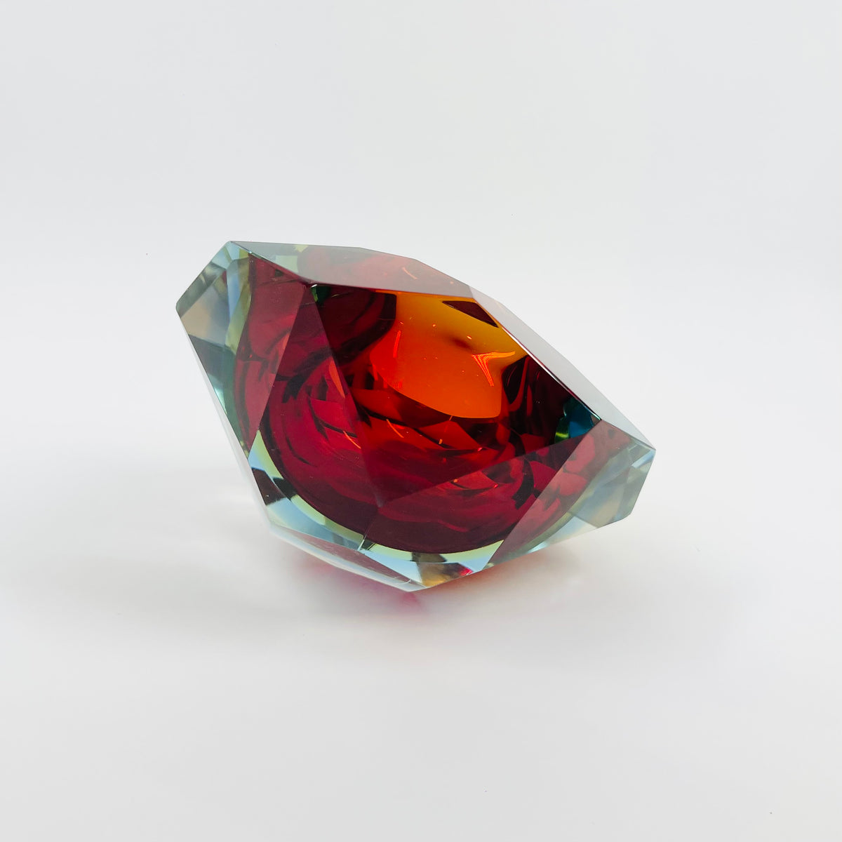 1950s MURANO MANDRUZZATO RUBY SOMMERSO DIAMOND FACETED GLASS BOWL
