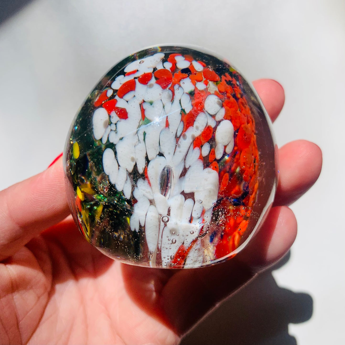 MCM MULTI SPATTER ART GLASS PAPERWEIGHT