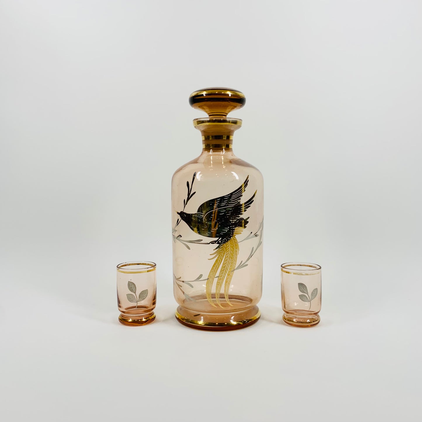 1940s PINK GOLD GILDED GLASS DECANTER SET