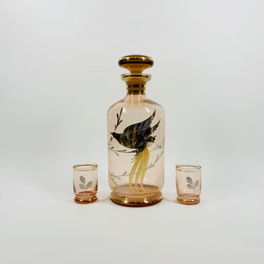 1940s PINK GOLD GILDED GLASS DECANTER SET