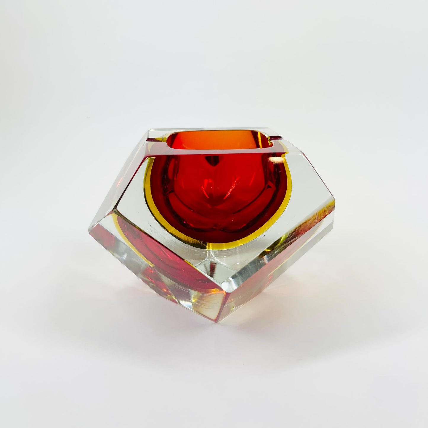 1950s FACETED MURANO RED YELLOW GEODE BOWL