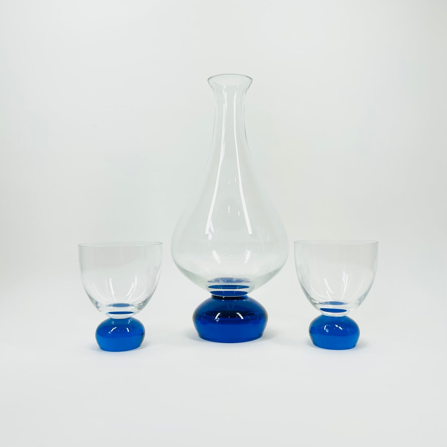 1970s POLISH BLUE PAPERWEIGHT BASE TUMBLER GLASSES