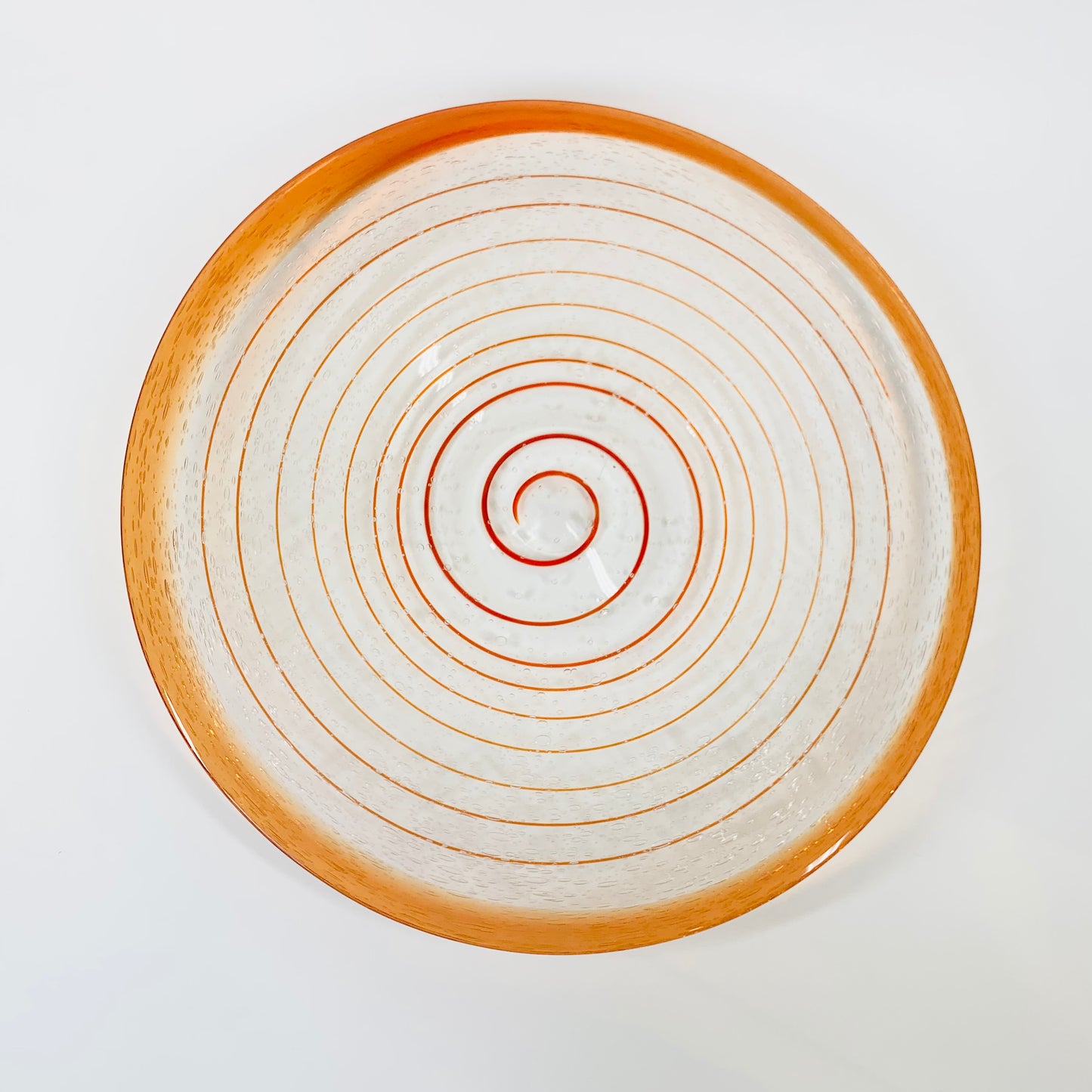 1980s HAND MADE ORANGE OPTICAL GLASS PLATE