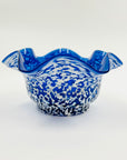 ANTIQUE VICTORIAN CASED BLUE WHITE SLAG RUFFLE MINI BOWL