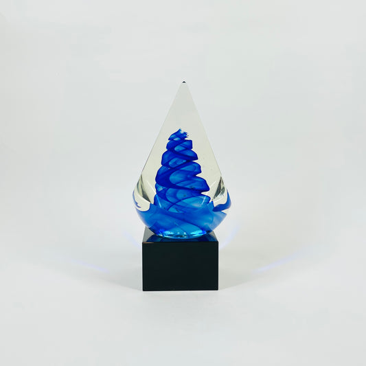 1980s FACETED MURANO COBALT BLUE ART GLASS OBELISK