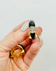 1980s BLACK ENAMEL DIAMANTE HOOPS CLIP ON EARRINGS