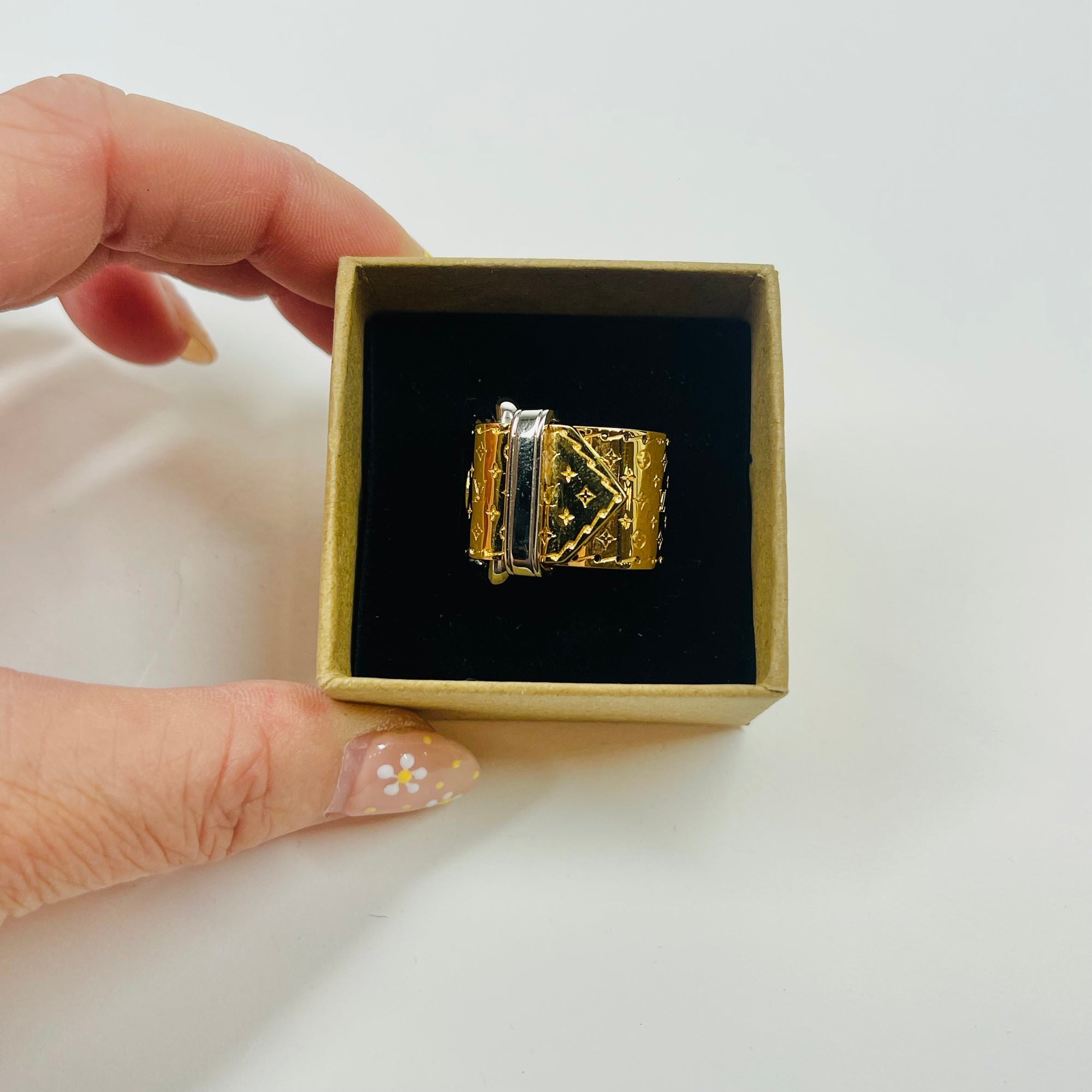 VINTAGE LOUIS VUITTON COSTUME TWO TONE MONOGRAM BUCKLE RING