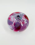 1980s AUSTRALIAN MOUTH BLOWN PINK PURPLE SPATTER ART GLASS SQUAT VASE BY STEPHEN MORRIS