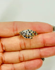 1950s 9 MIXED 14K WHITE YELLOW GOLD DIAMOND SAPPHIRE SNOW LEOPARD RING