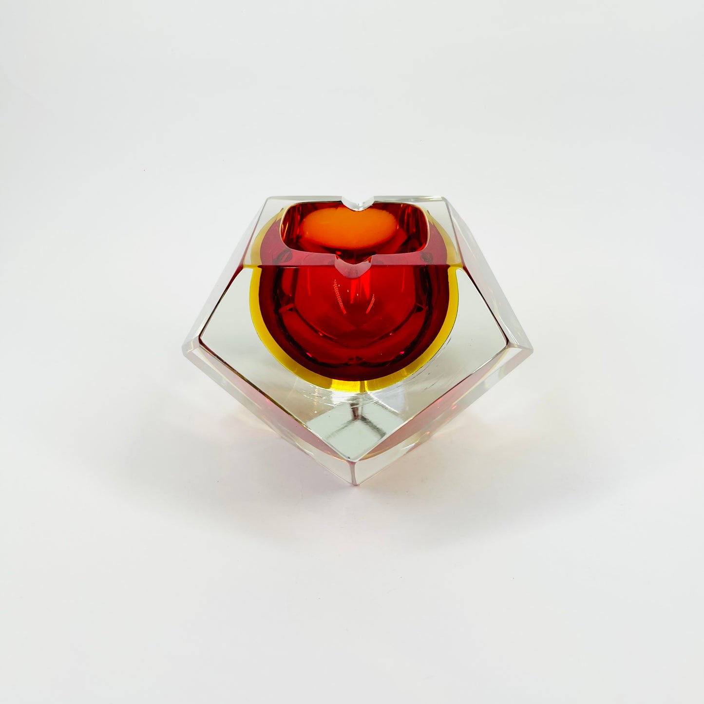 1950s FACETED MURANO RED YELLOW GEODE BOWL