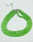 VINTAGE MULTI-STRANDS GREEN AUSTRIAN IRIDESCENT CRYSTAL BEADS NECKLACE