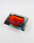 1950s MURANO RUBY BLUE YELLOW SOMMERSO FACETED RECTANGULAR GLASS BOWL