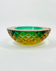 1920s GREEN GOLD AMBER MURANO MANDRUZZATO SOMMERSO FACETED GLASS BOWL/ASHTRAY