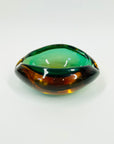 1960s MURANO DARK GREEN AMBER SOMMERSO GLASS PINCHED BOWL/ASHTRAY