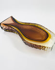 XL 1960s BROWN PURPLE AMBER TEXTURED MURANO SOMMERSO FACETED GLASS BLOCK VASE