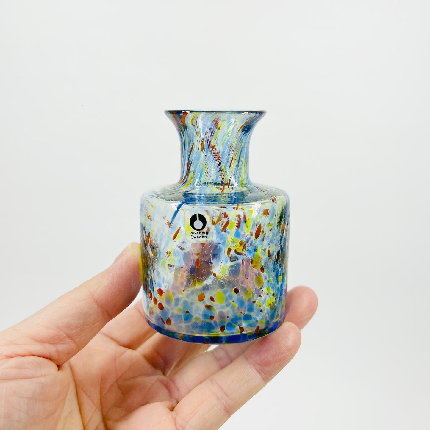 1970s PUKEBERG MINI BLUE SPATTER VASE