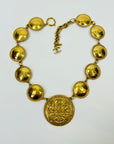 1980s CHANEL ESTRUCAN STYLE LOGO MEDALLION NECKLACE