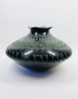 XL SIGNED AUTHENTIC 1990s MATA ORTIZ HAND PAINTED BLACK GREEN MONOCHROME POTTERY VASE BY JERONIMO VILLA RONDO
