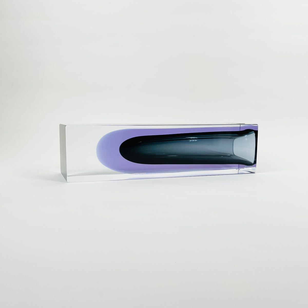 XL 1950s NEODYMIUM PURPLE GREY MURANO SOMMERSO FACETED GLASS BLOCK VASE