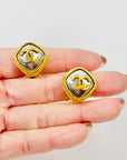 1997 CHANEL CC TWO TONE GOLD LOGO CLIP ON EARRINGS