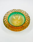 1920s GREEN GOLD AMBER MURANO MANDRUZZATO SOMMERSO FACETED GLASS BOWL/ASHTRAY