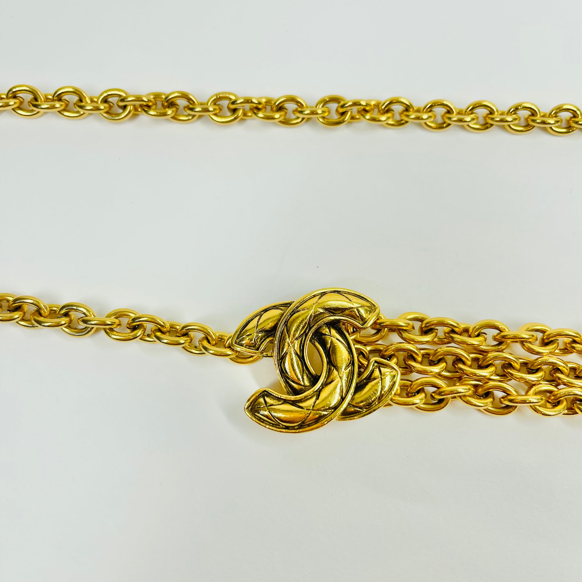 1990s CHANEL MATELASSE GOLD PLATED LOGO BELT