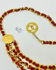 1984 CHANEL MATELASSE RED/BURGUNDY LEATHER GOLD PLATED LOGO BELT