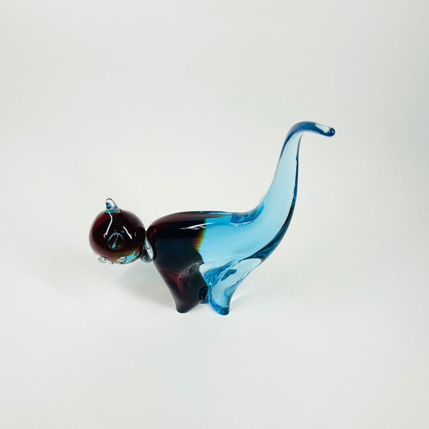 1980s MURANO BLUE BROWN SOMMERSO GLASS CAT