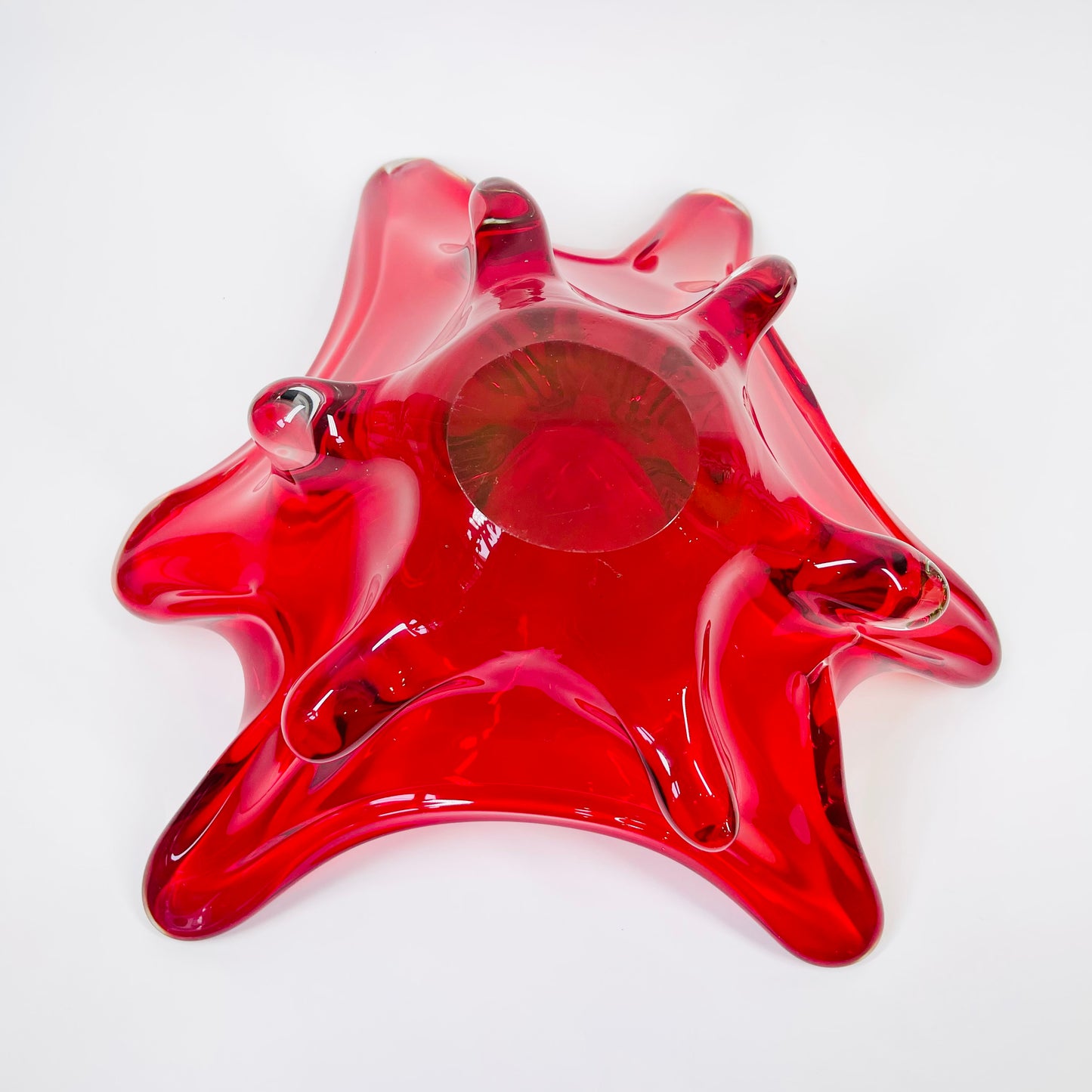 1940s URANIUM MURANO RED SOMMERSO GLASS BOWL