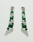 VINTAGE ART DECO STYLE GP COSTUME GREEN DIAMONTE DROP PIERCED EARRINGS