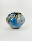 1980s AUSTRALIAN BLUE BROWN GLAZED POTTERY AMPHORA VASE