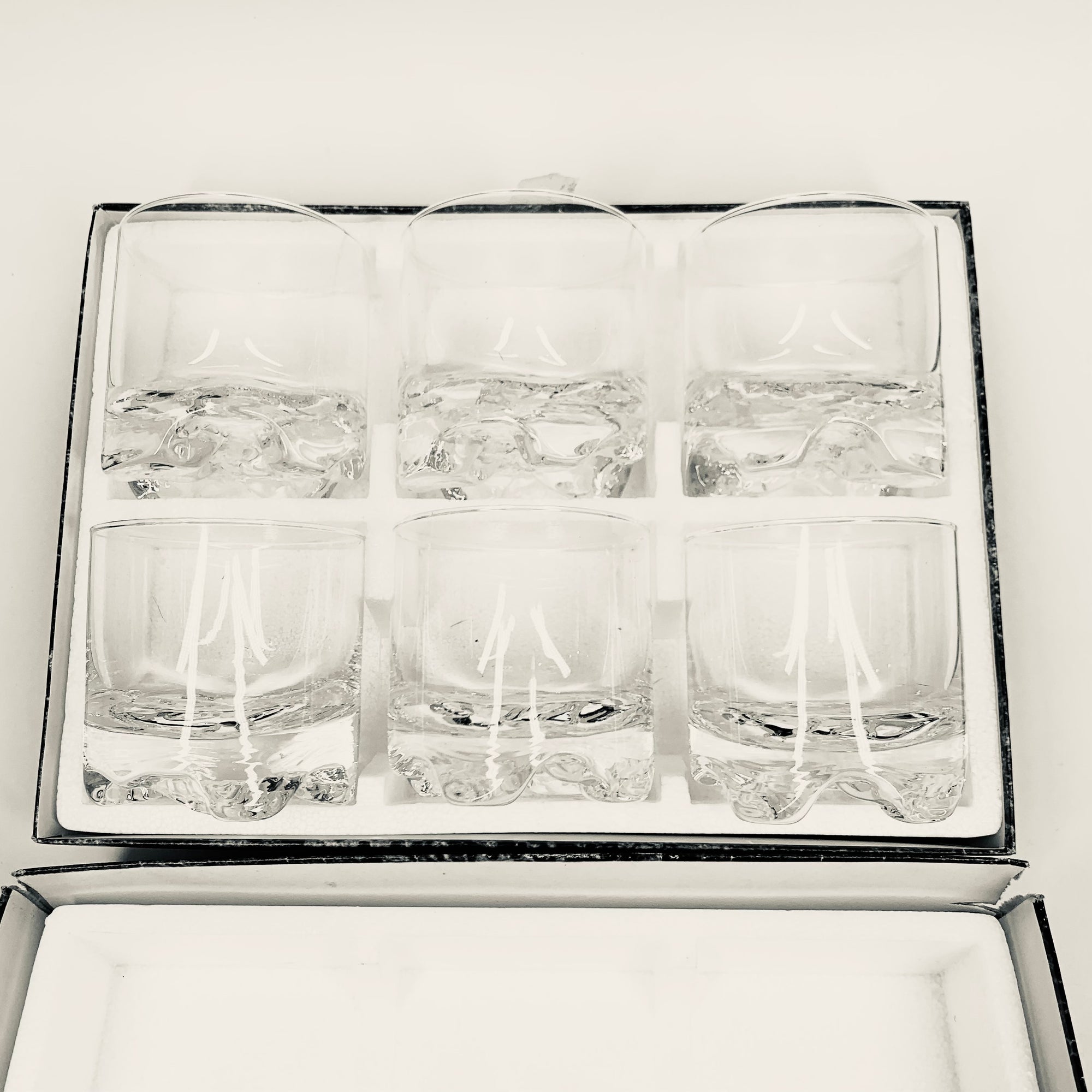 COMPLETE 1970s SET IITTALA GAISSA GLASS TUMBLERS IN ORIGINAL BOX