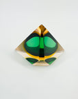 1950s MURANO MANDRUZZATO GREEN SALMON GLASS SOMMERSO FACETED TRIANGULAR GLASS BOWL