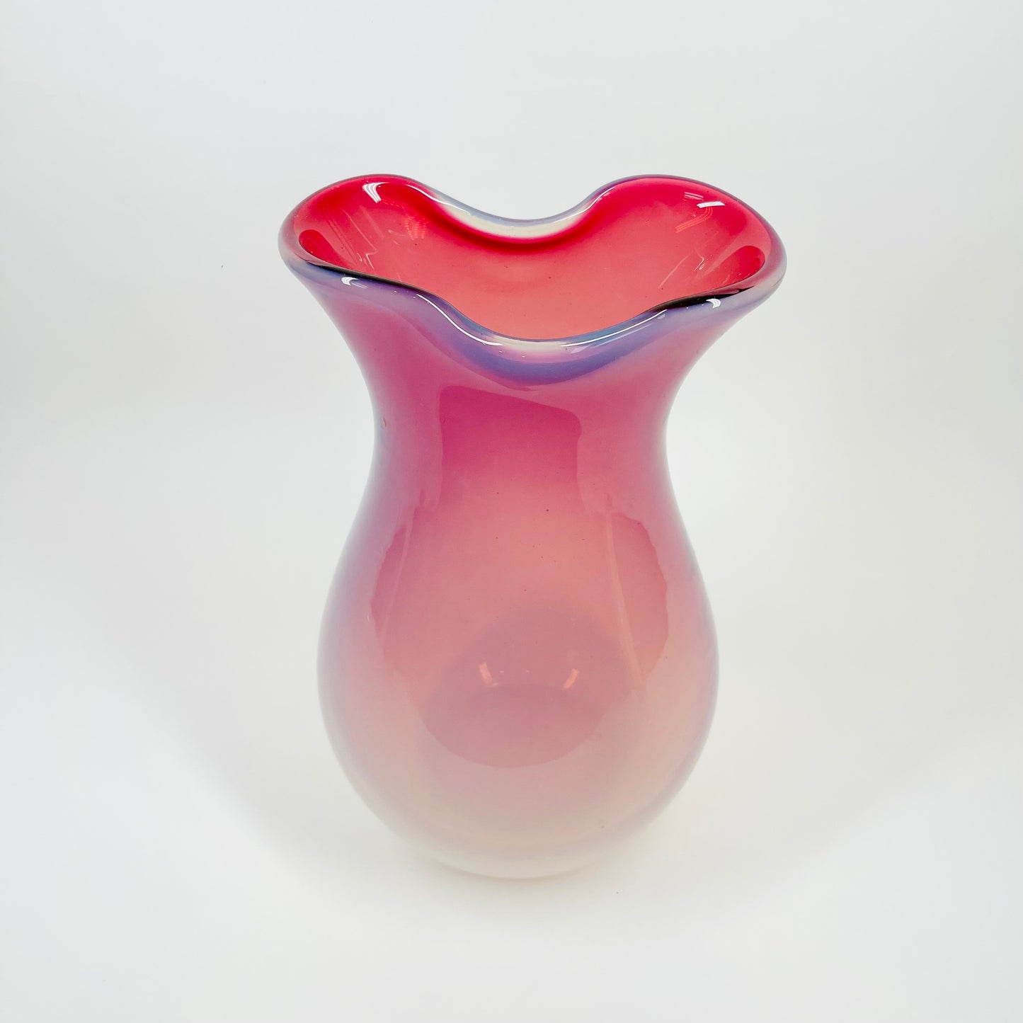 1950s MURANO CRANBERRY/PINK OPALINE GLASS PINCHED VASE