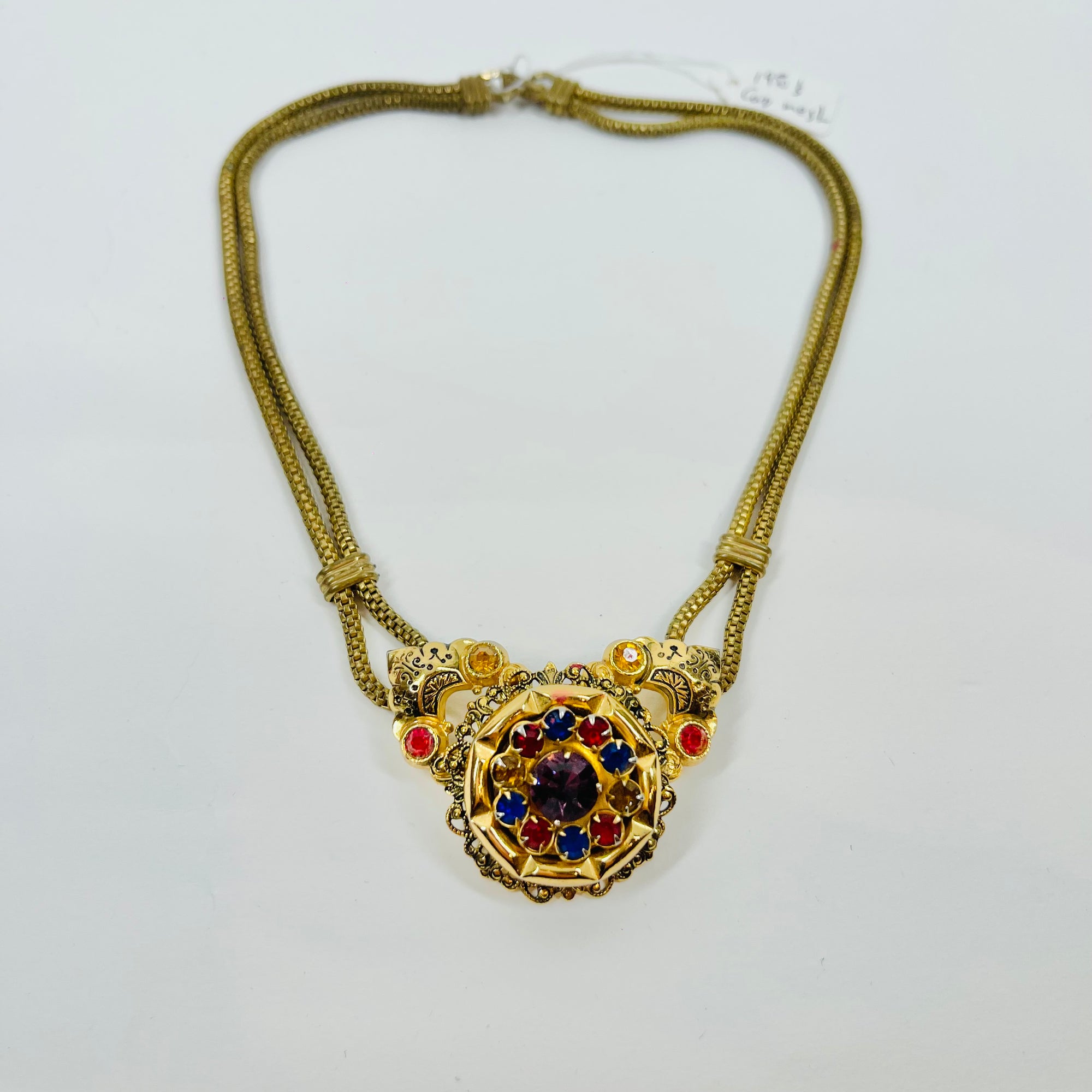 1920s CORO MESH TUTTI FRUITTI PENDANT FESTOON NECKLACE