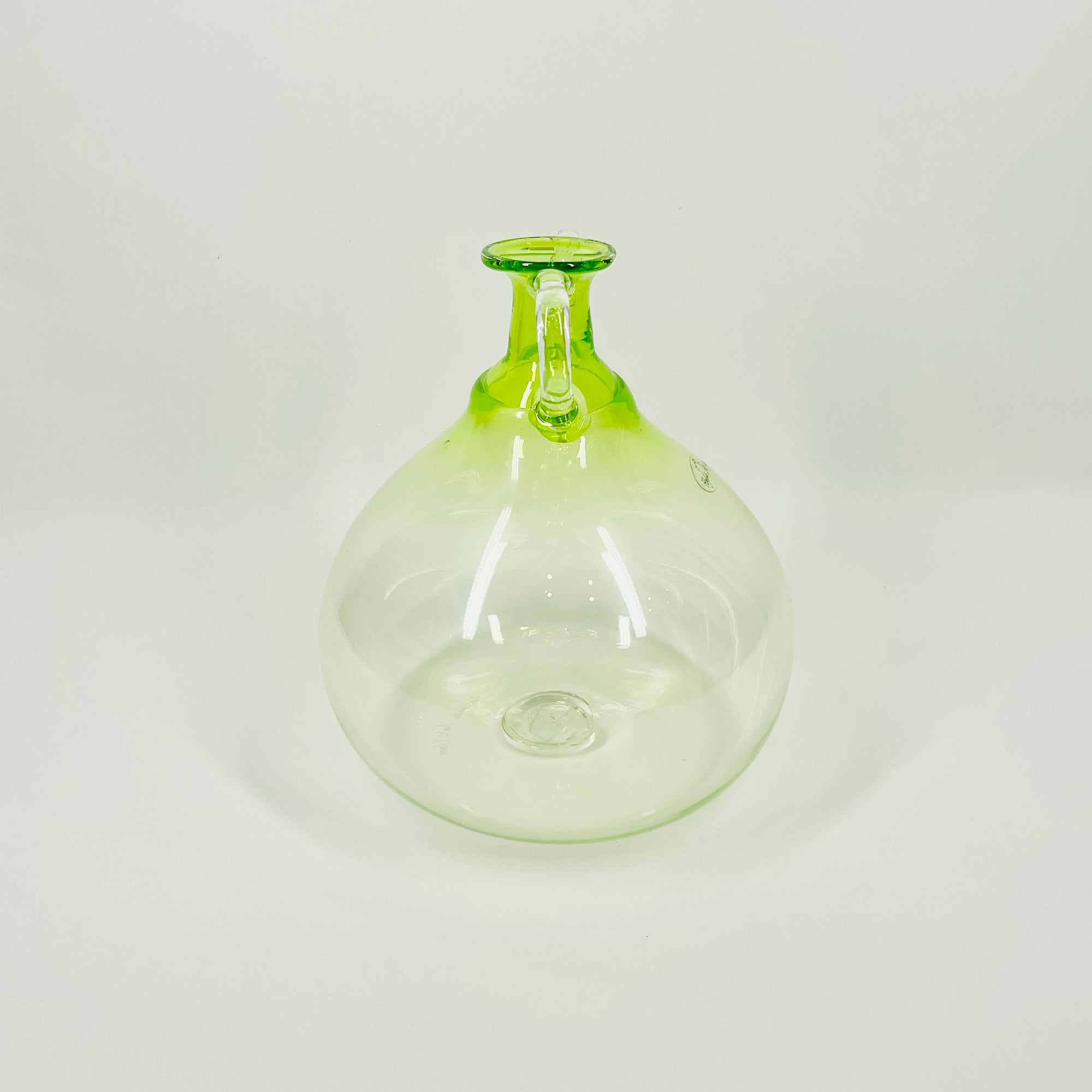 1990s HAND MADE HOGLUND GREEN OMBRE GLASS AMPHORA VASE/JUG