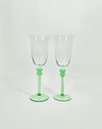 1960s GREEN STEM GLASS GOBLETS