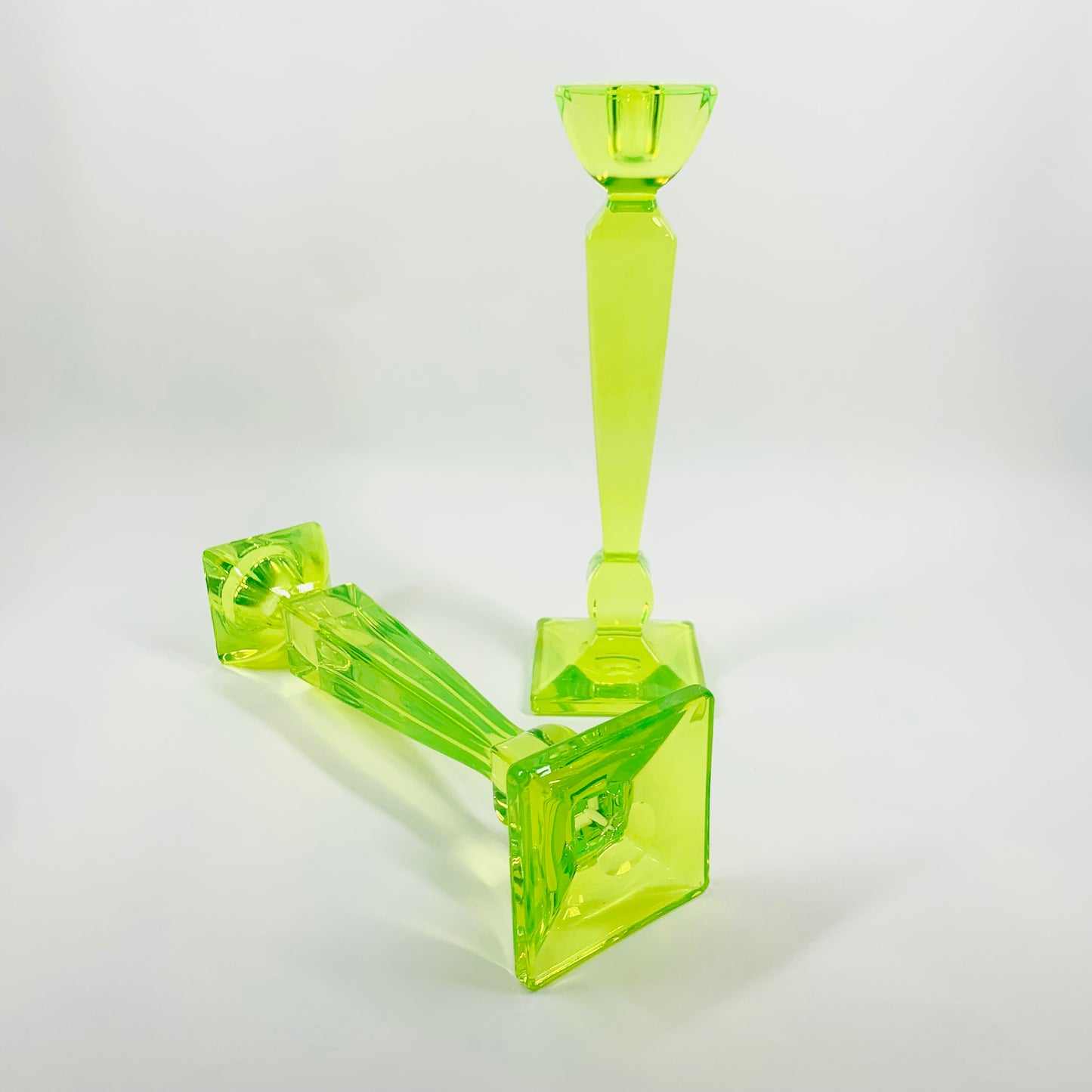 ART DECO URANIUM GLASS CANDLE STICKS