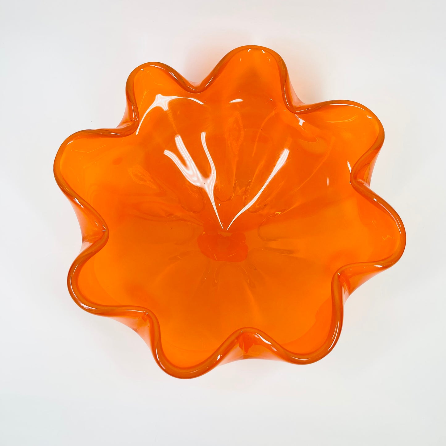 1970s JAPANESE ORANGE GLASS FLOWER BOWL