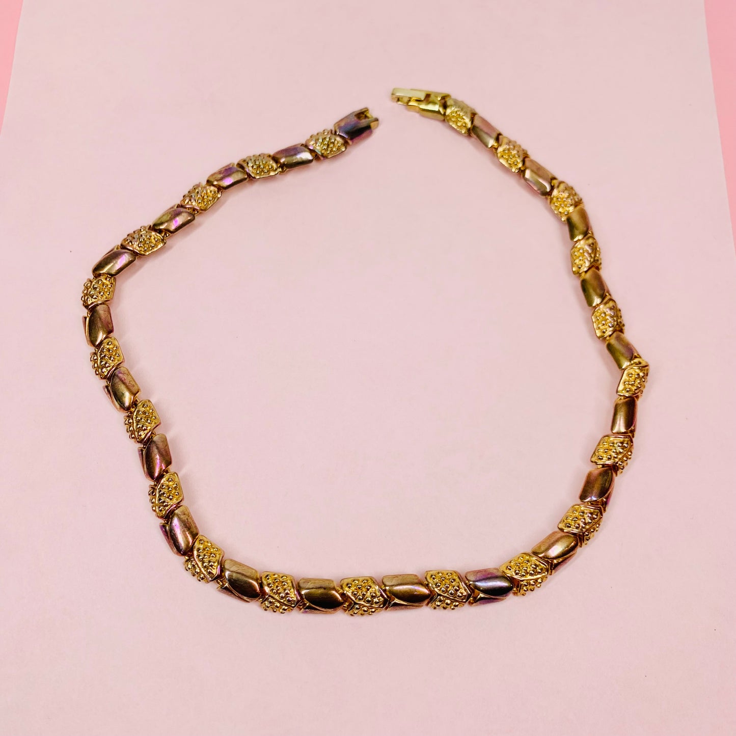 50s IRIDESCENT COPPER FANCY LINKS STATEMENT NECKLACE