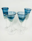 1980s MOUTH BLOWN MURANO BLUE SPATTER GLASSES